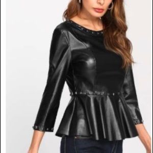 Faux Leather Peplum Top
